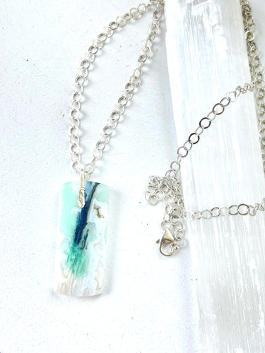 Pendant with long square light color Opalized wood