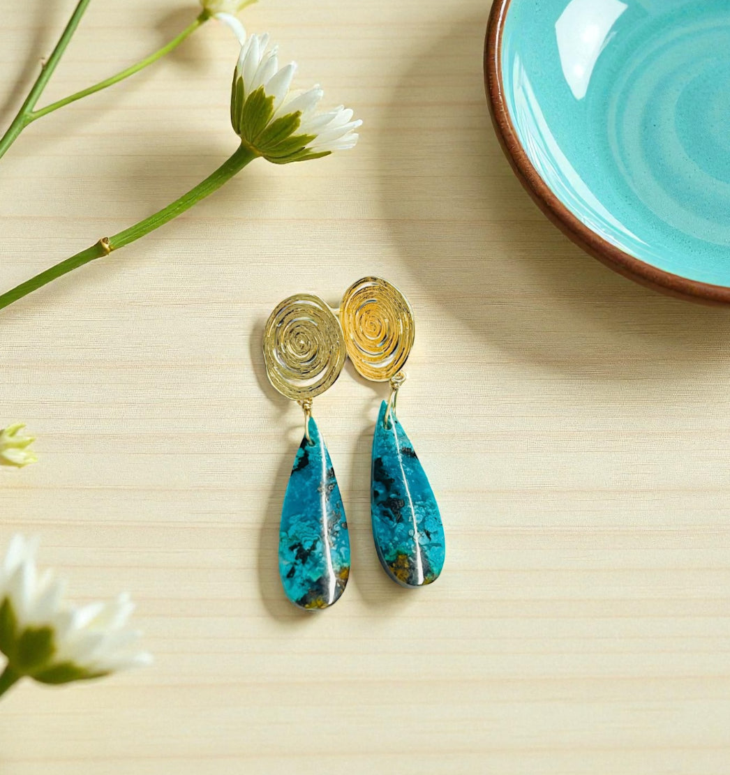 Earrings with gem chrysocolla