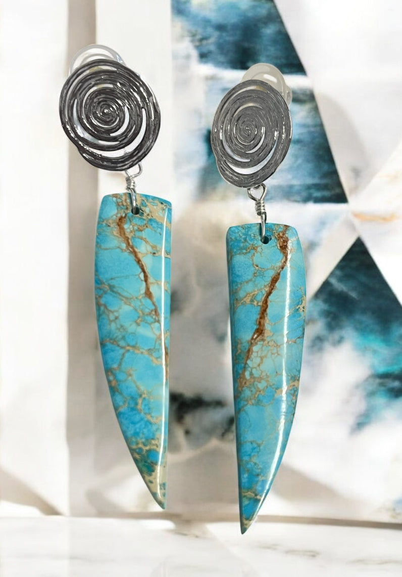 Earrings with blue brown sea sediment jasper