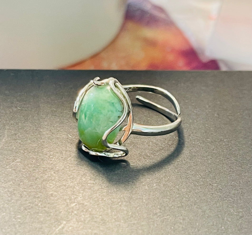 Ring with beautiful green petrified opalized wood