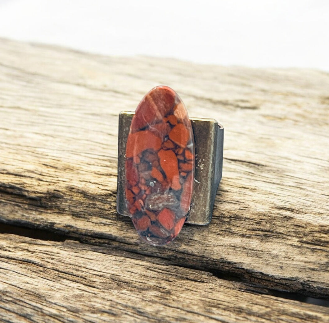 Ring with red brecciated jasper
