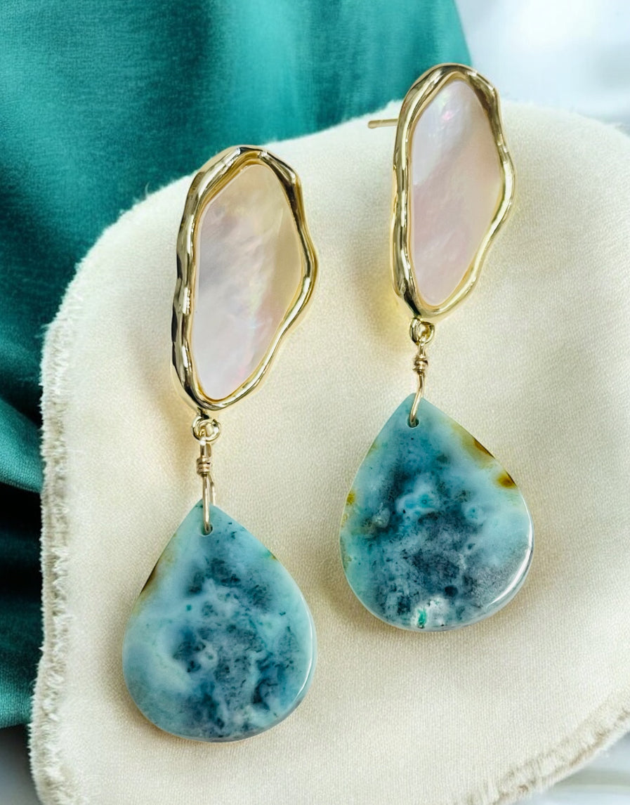 Earrings studs with opalized petrified wood