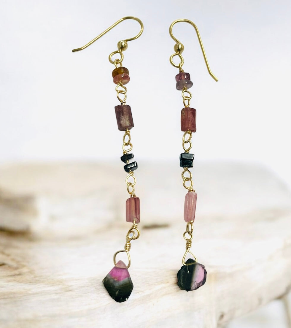Earrings with various Tourmaline beads