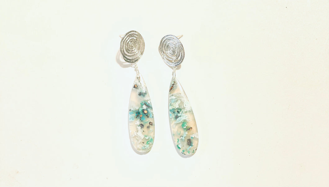 Earrings with chrysocolla copper