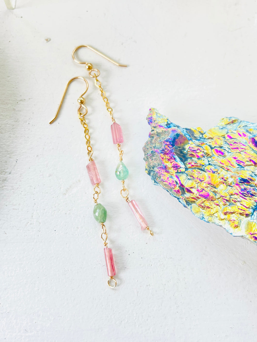 Earrings with various Tourmaline beads