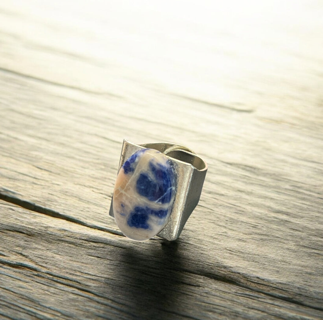 Ring with sodalite stone