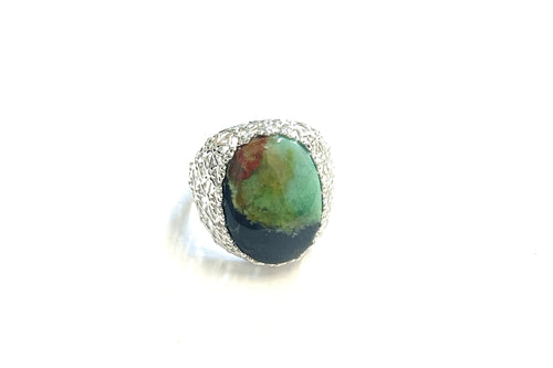 Ring with three color opalized wood