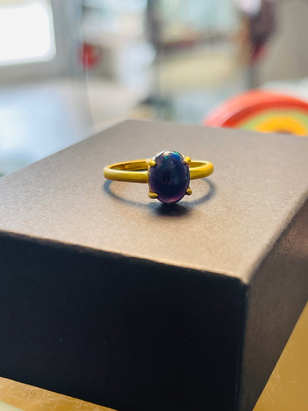 Ring with black Ethiopian opal