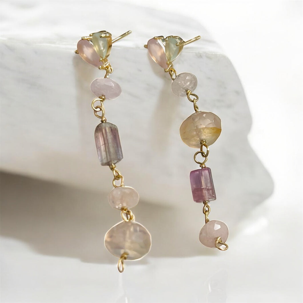 Earrings with various Tourmaline beads