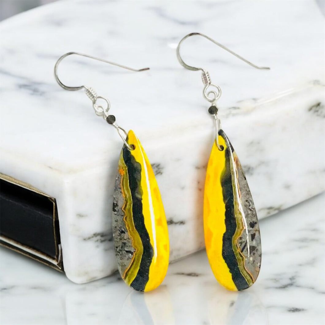 Earrings with bubble bee jasper