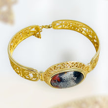 Bracelet cuff in sterling silver with multi color opalized wood