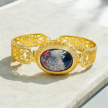 Bracelet cuff in sterling silver with multi color opalized wood