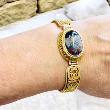 Bracelet cuff in sterling silver with multi color opalized wood