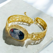 Bracelet cuff in sterling silver with multi color opalized wood