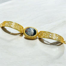 Bracelet cuff in sterling silver with multi color opalized wood