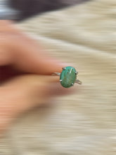 Ring with oval green opalized wood