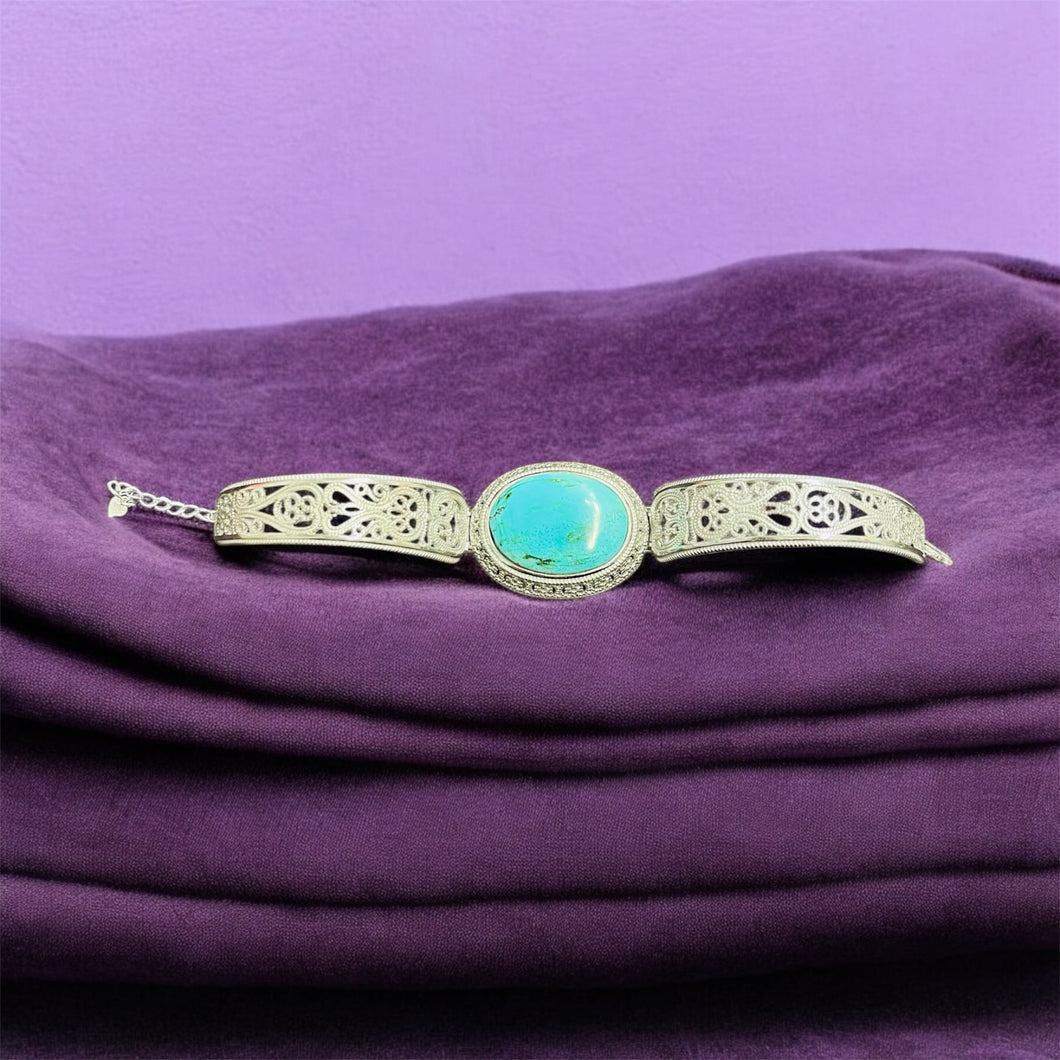 Bracelet cuff in sterling silver with blue petrified wood