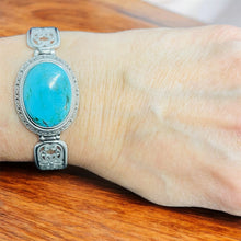 Bracelet cuff in sterling silver with blue petrified wood