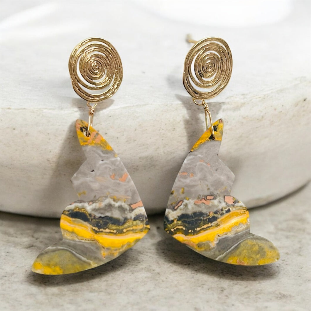 Earrings with beautiful bubble bee jasper and studs