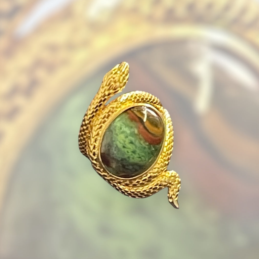 Ring with petrified opalized wood