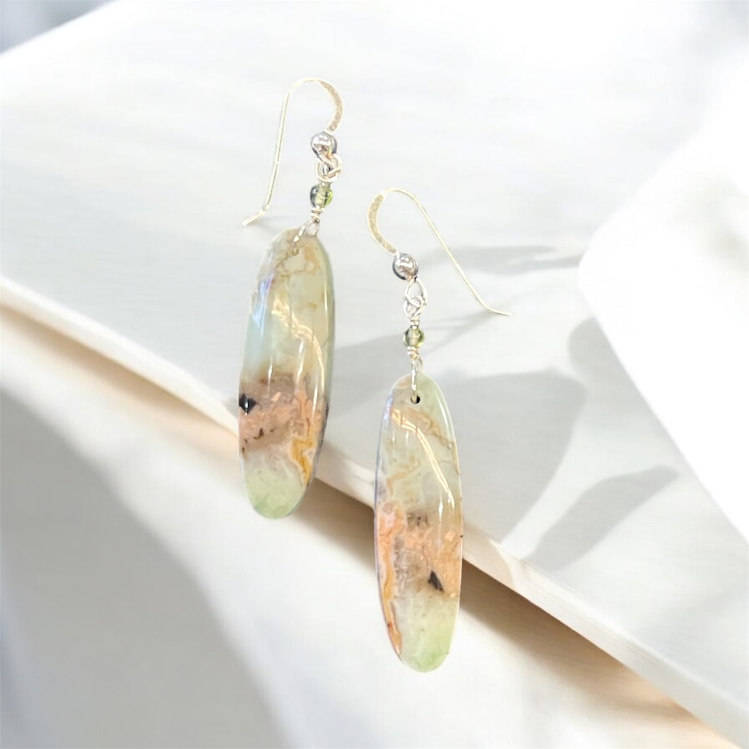 Earrings with light blue grey and brown
