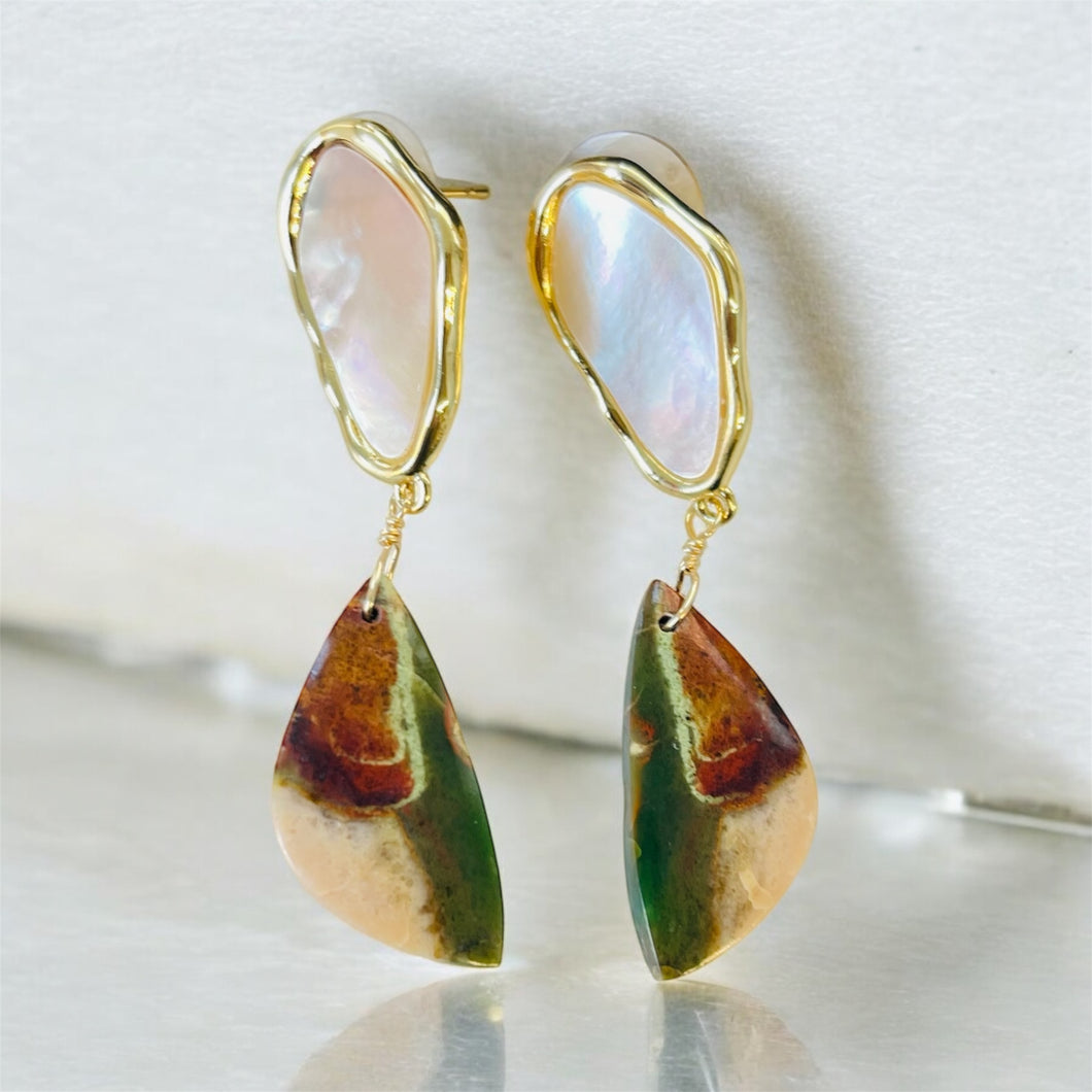 Earrings studs with opalized petrified wood