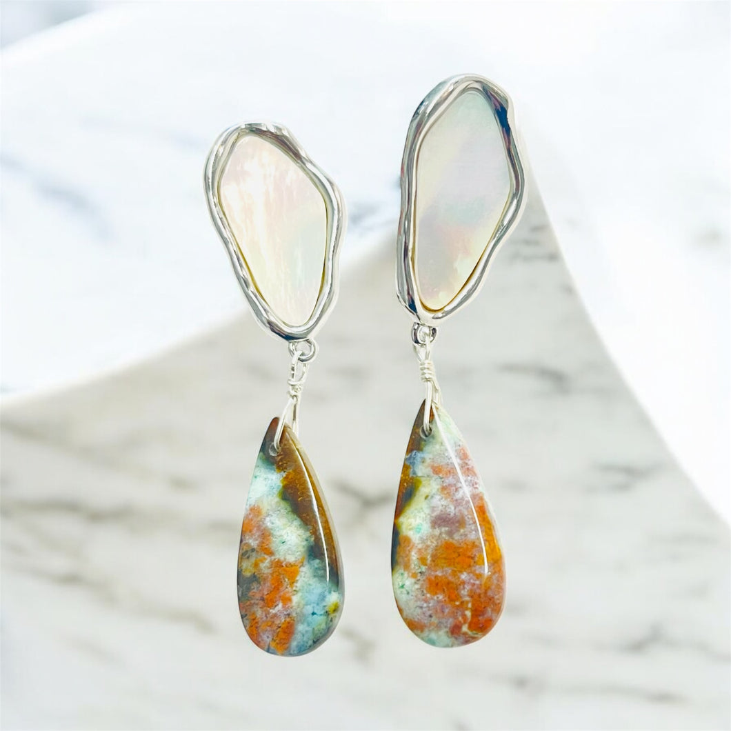 Earrings studs with opalized wood