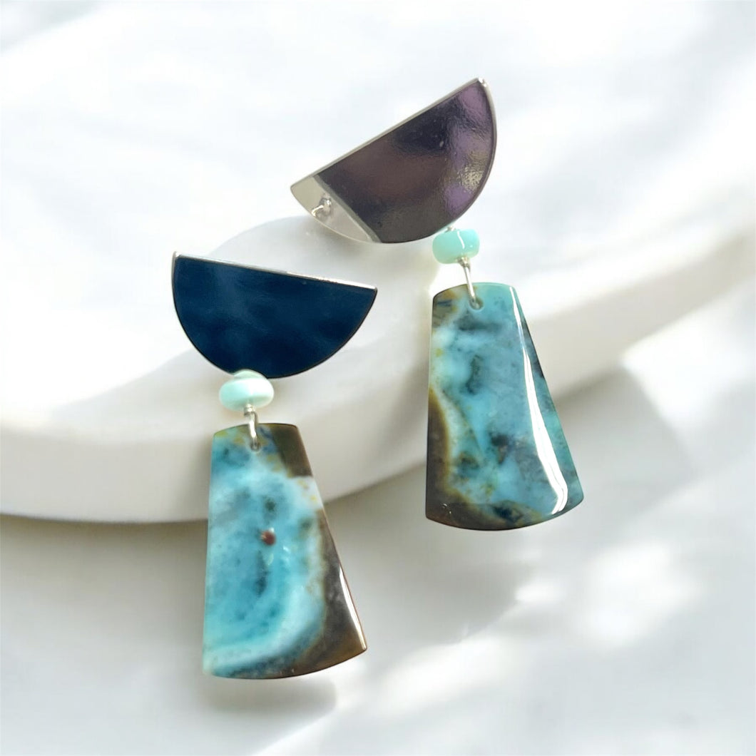 Earring studs with Opalized wood