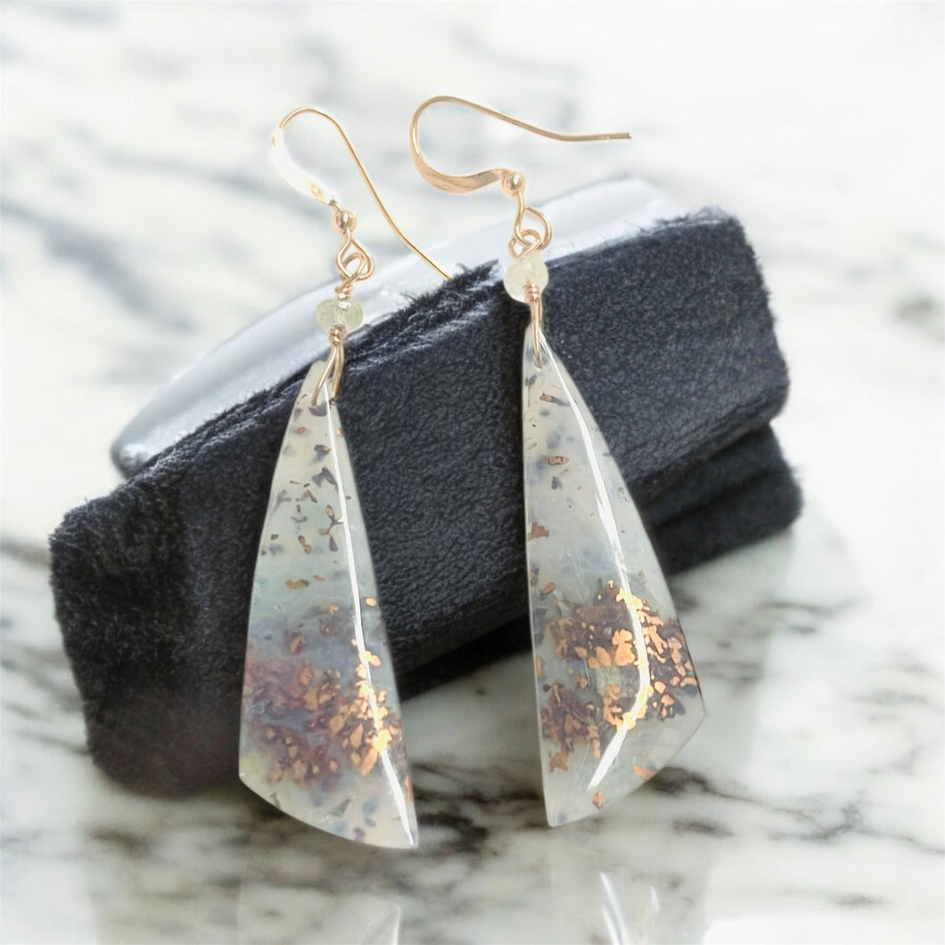 Earrings with chrysocolla copper