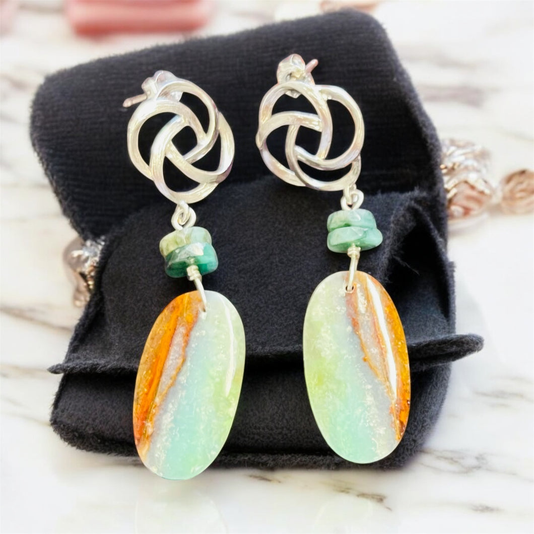 Earrings studs with blue opal