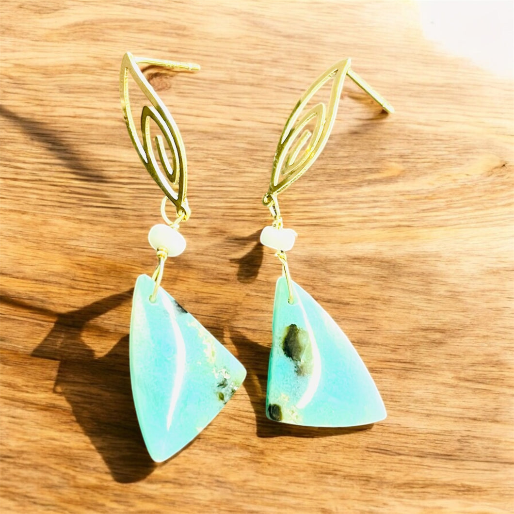 Earring with blue opal wood