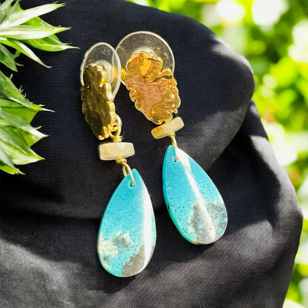Earrings with blue opal wood