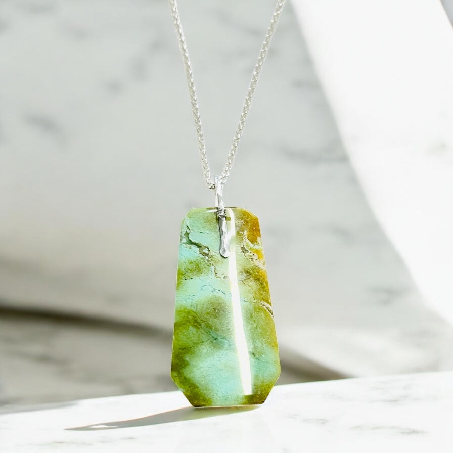Pendant with light colors petrified opalized wood