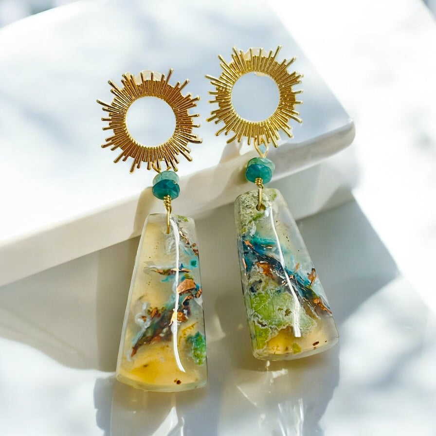 Earrings with chrysocolla copper