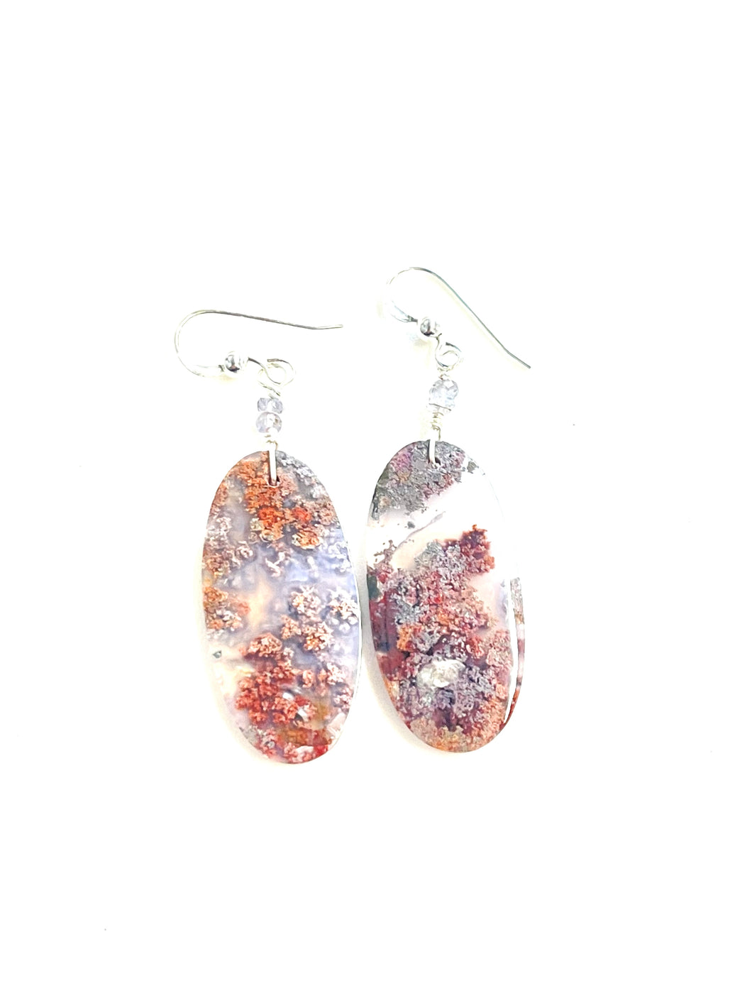 Earrings with dark grey pink moss agate