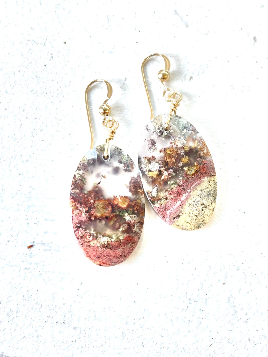 Earrings with stunning multi color moss agate