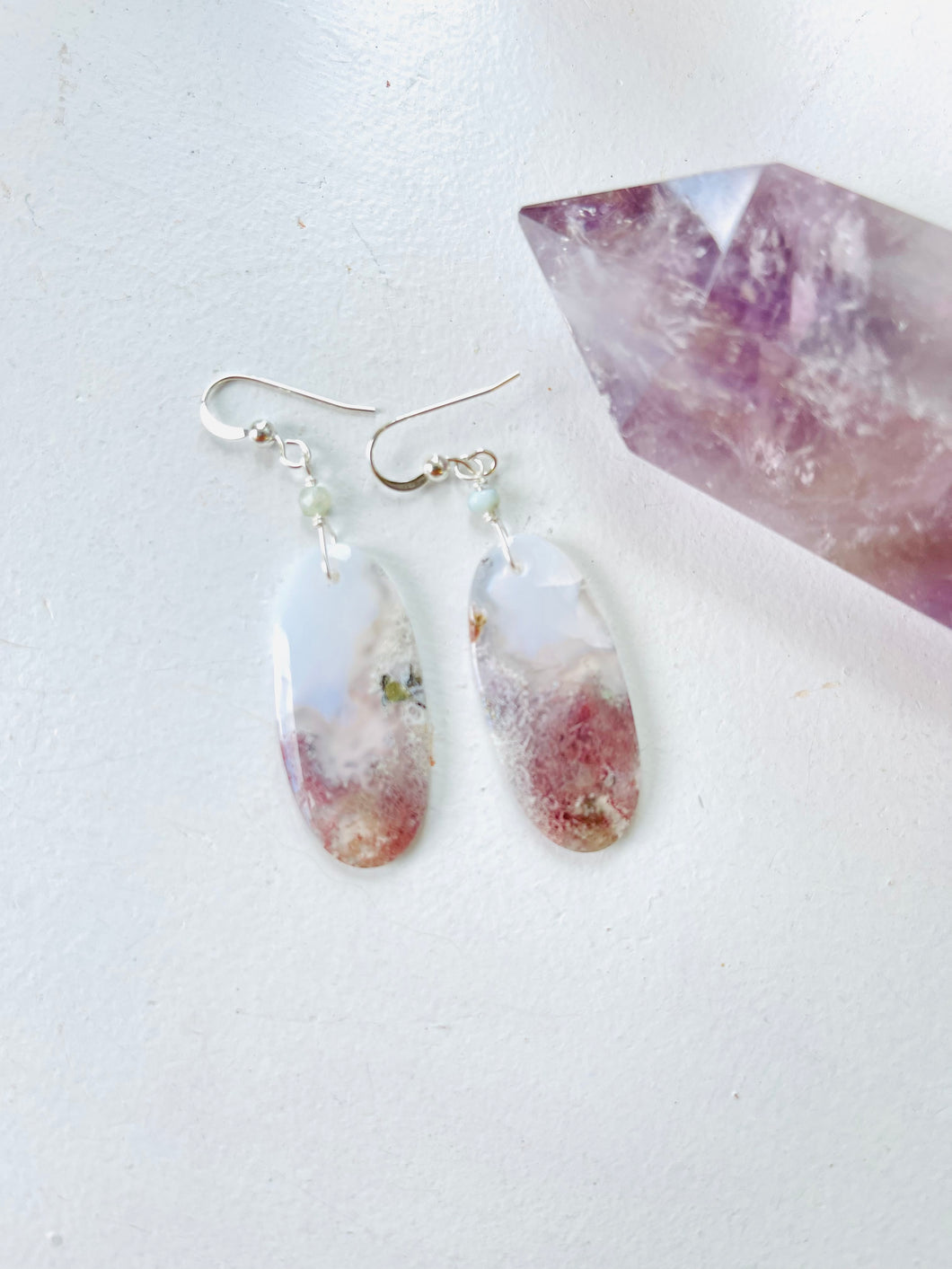 Earrings with stunning green moss agate