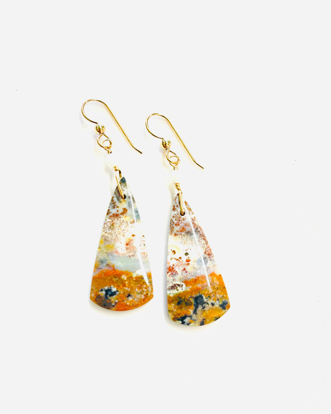 Earrings with square green beige opalized wood