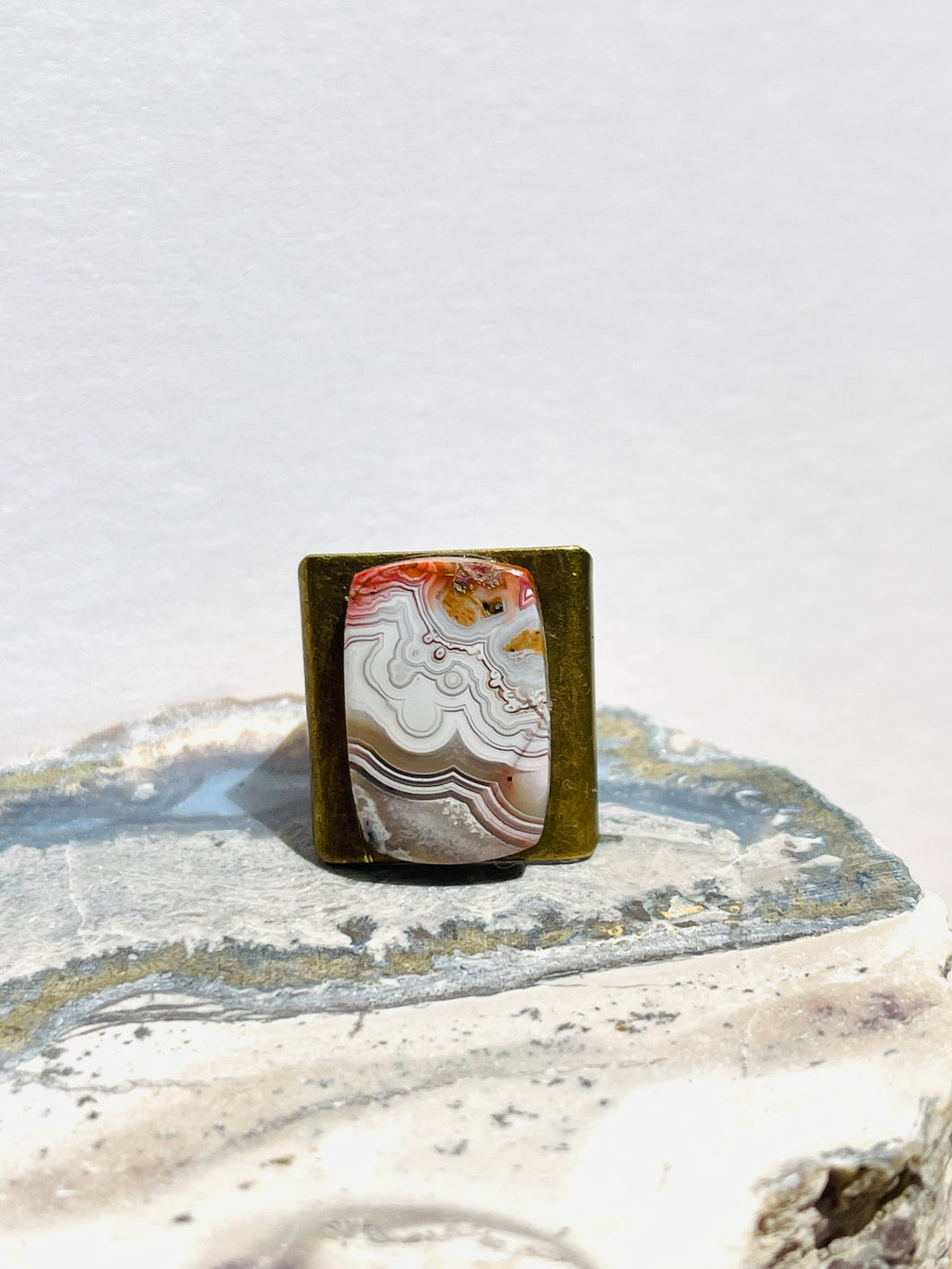 Ring with square crazy lace agate