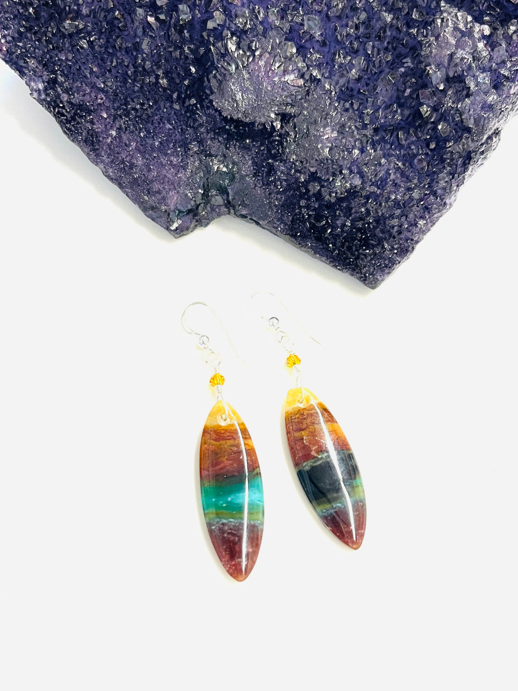 Earrings with opalized wood
