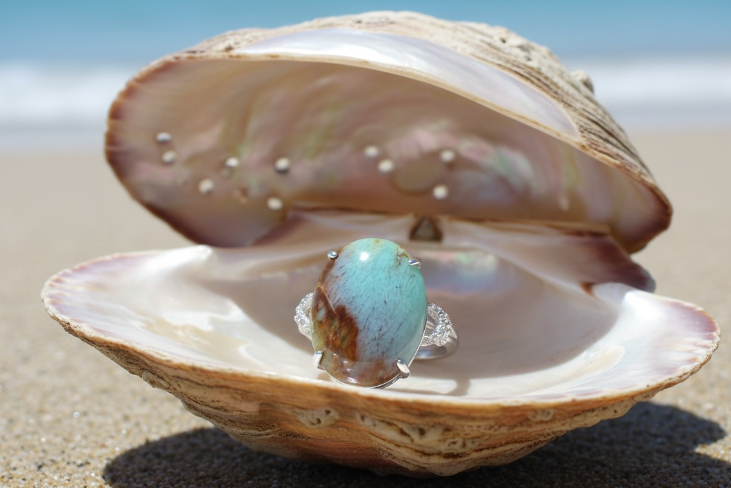 Ring with petrified opalized wood