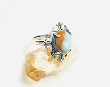 Ring with blue opalized wood