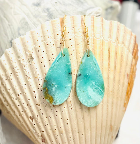 Earrings long with blue opal wood