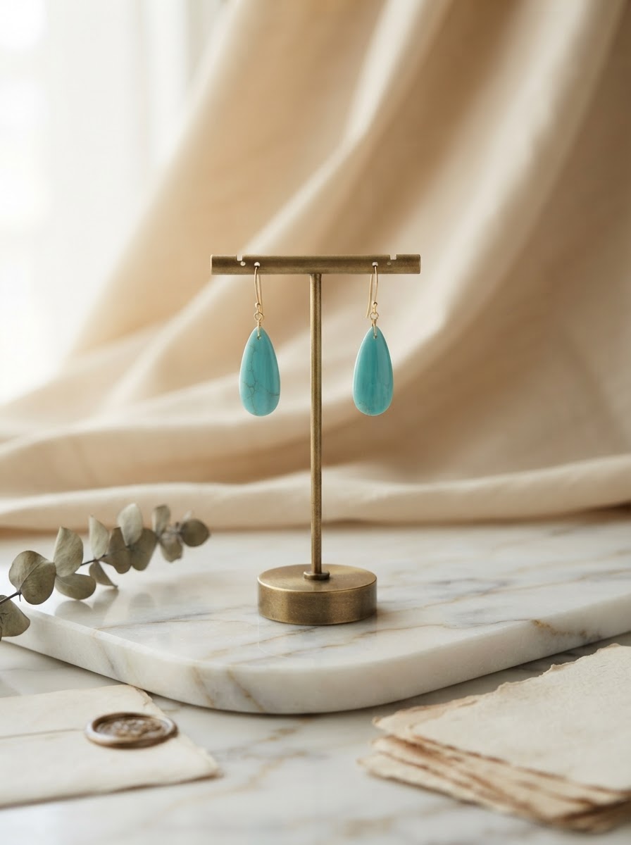 Earrings with blue petrified Opalized wood