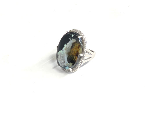 Ring dark colors agatized opal wood