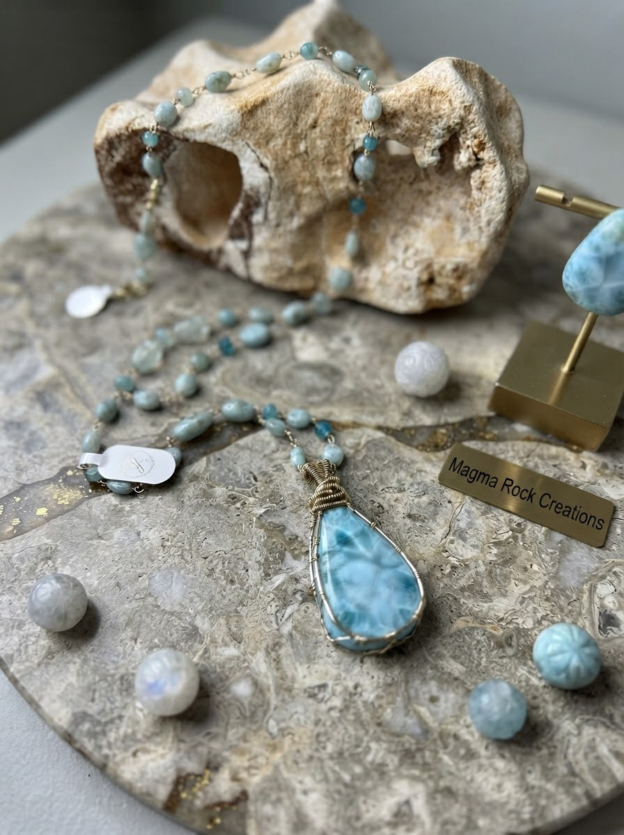 Necklace with Larimar, blue opal and amazonite
