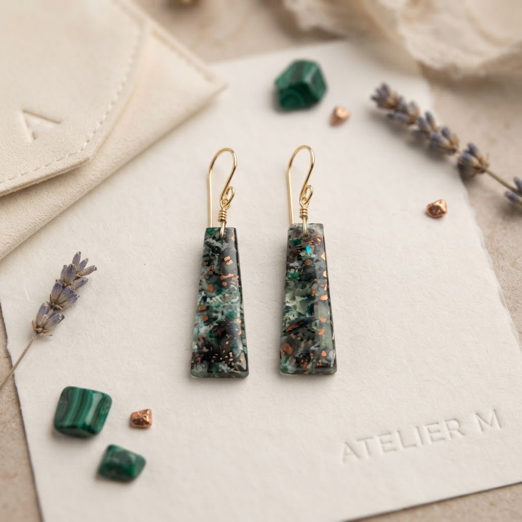 Earrings with chrysocolla copper