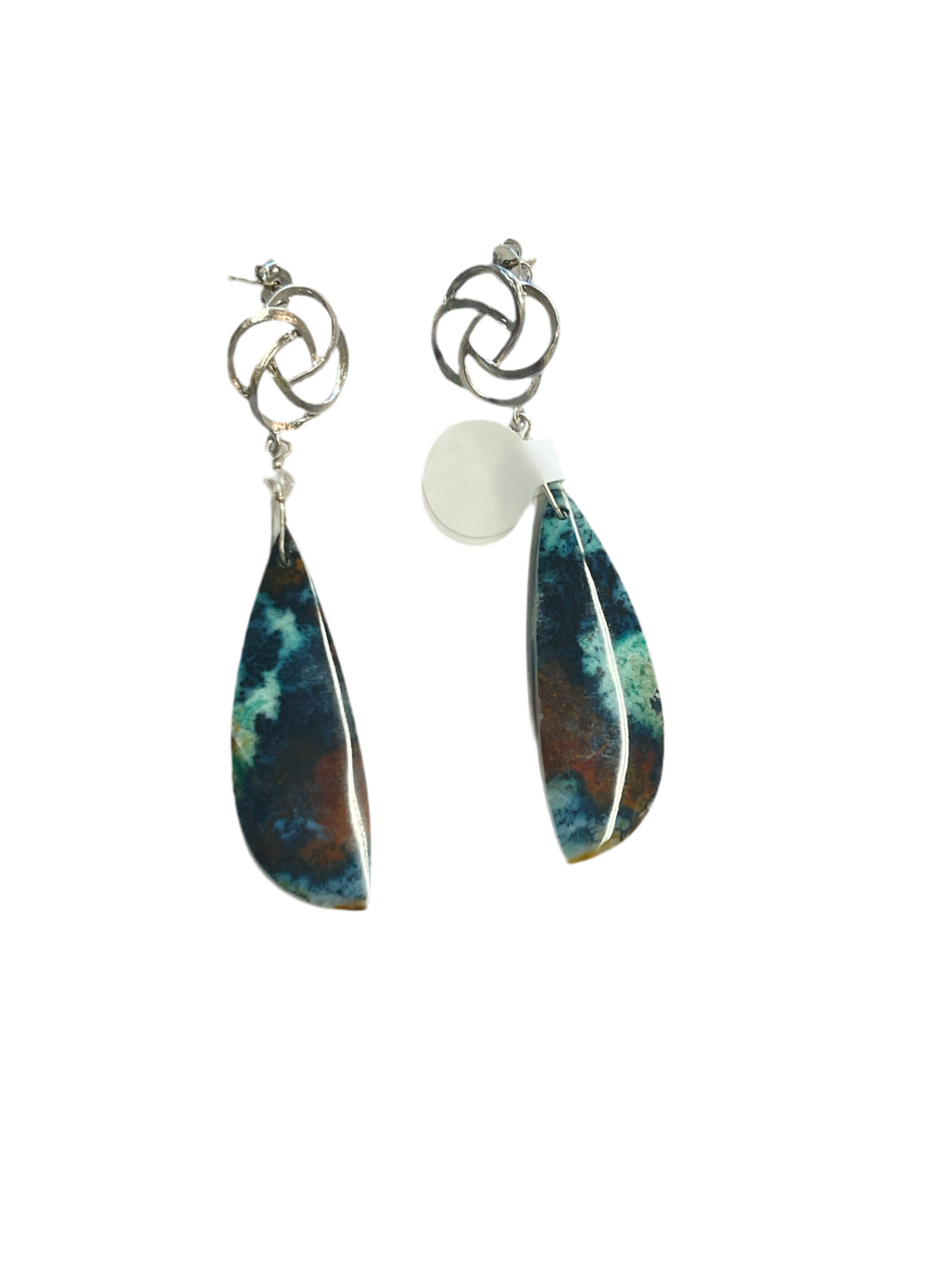 Earrings with dark color opalized wood