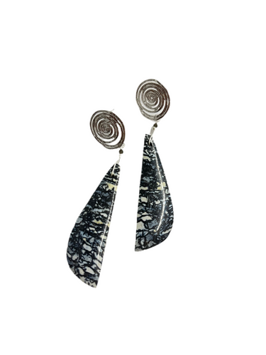 Earrings with petrified palm root