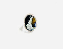 Ring dark colors agatized opal wood